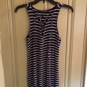 One Clothing Large Navy Blue & White Slim 3/4 Dress Half Sleeve Dress W/String